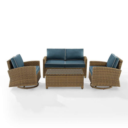 Crosley Furniture - Bradenton 4Pc Swivel Rocker Conversation Set Navy/Weathered Brown - Coffee Table, Loveseat, & 2 Swivel Rockers - KO70426WB-NV veiw 3