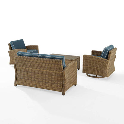 Crosley Furniture - Bradenton 4Pc Swivel Rocker Conversation Set Navy/Weathered Brown - Coffee Table, Loveseat, & 2 Swivel Rockers - KO70426WB-NV veiw 4