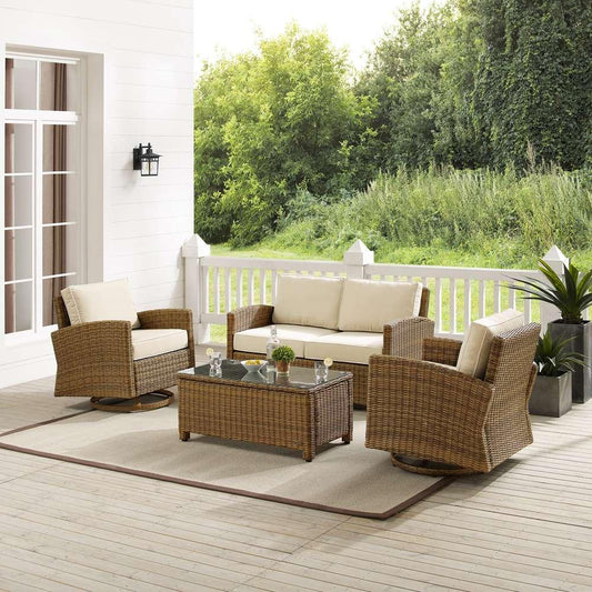 Crosley Furniture - Bradenton 4Pc Swivel Rocker Conversation Set Sand/Weathered Brown - Coffee Table, Loveseat, & 2 Swivel Rockers - KO70426WB-SA veiw 1