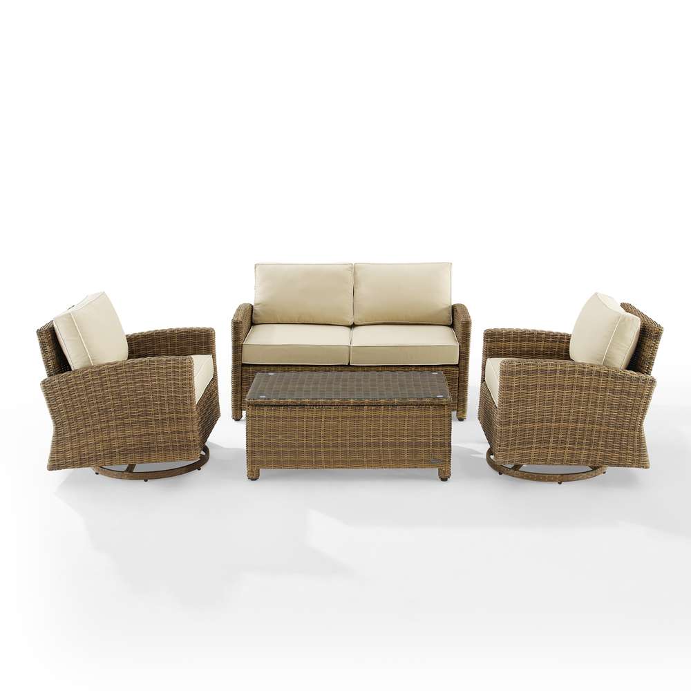 Crosley Furniture - Bradenton 4Pc Swivel Rocker Conversation Set Sand/Weathered Brown - Coffee Table, Loveseat, & 2 Swivel Rockers - KO70426WB-SA veiw 3