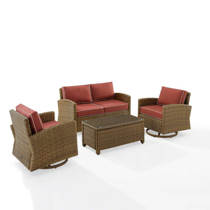 Crosley Furniture - Bradenton 4Pc Swivel Rocker Conversation Set Sangria/Weathered Brown - Coffee Table, Loveseat, & 2 Swivel Rockers - KO70426WB-SG veiw 2