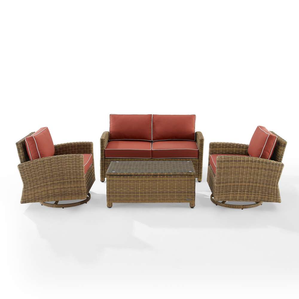 Crosley Furniture - Bradenton 4Pc Swivel Rocker Conversation Set Sangria/Weathered Brown - Coffee Table, Loveseat, & 2 Swivel Rockers - KO70426WB-SG veiw 3