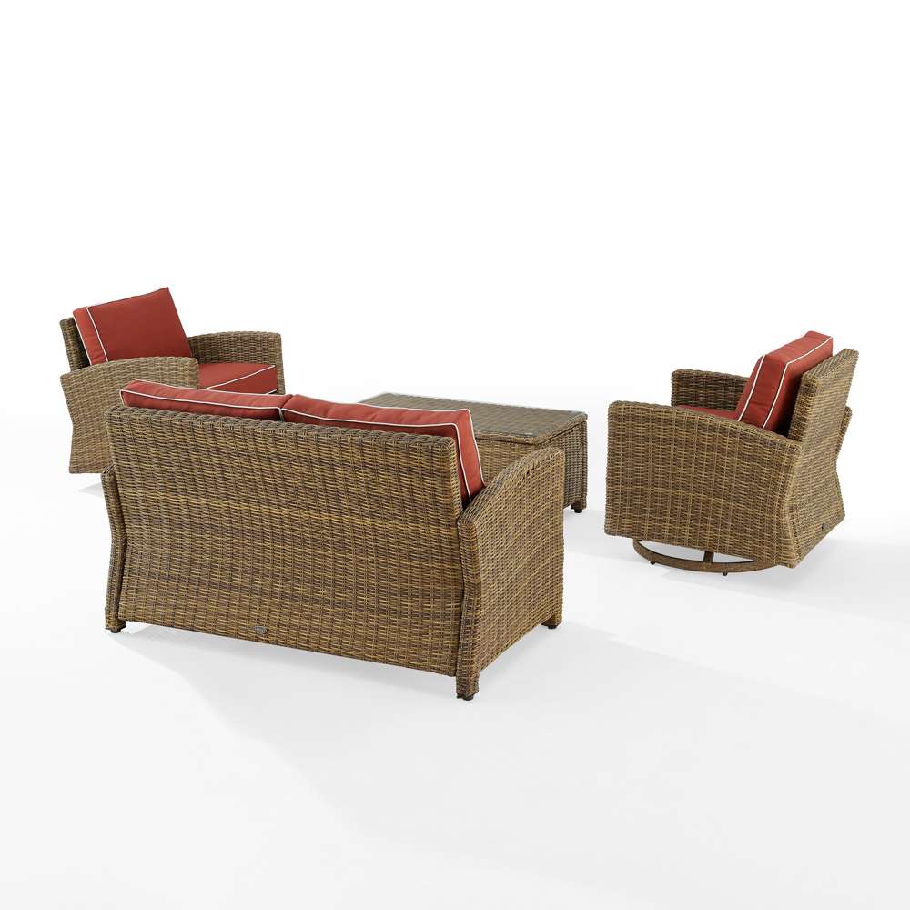 Crosley Furniture - Bradenton 4Pc Swivel Rocker Conversation Set Sangria/Weathered Brown - Coffee Table, Loveseat, & 2 Swivel Rockers - KO70426WB-SG veiw 4