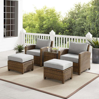 Crosley Furniture - Bradenton 5Pc Outdoor Wicker Armchair Set Gray /Weathered Brown - Side Table, 2 Arm Chairs & 2 Ottomans - KO70182WB-GY veiw 1