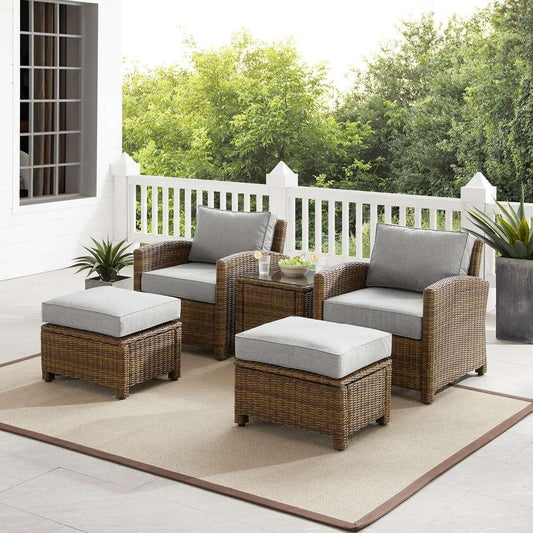 Crosley Furniture - Bradenton 5Pc Outdoor Wicker Armchair Set Gray /Weathered Brown - Side Table, 2 Arm Chairs & 2 Ottomans - KO70182WB-GY veiw 1