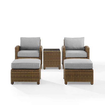Crosley Furniture - Bradenton 5Pc Outdoor Wicker Armchair Set Gray /Weathered Brown - Side Table, 2 Arm Chairs & 2 Ottomans - KO70182WB-GY veiw 3