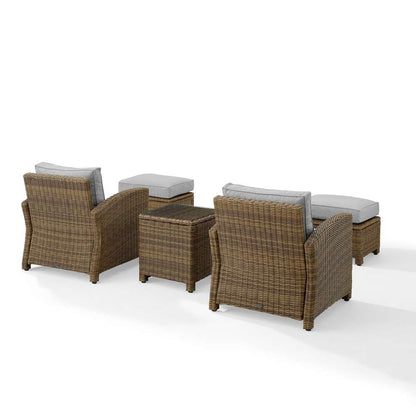 Crosley Furniture - Bradenton 5Pc Outdoor Wicker Armchair Set Gray /Weathered Brown - Side Table, 2 Arm Chairs & 2 Ottomans - KO70182WB-GY veiw 4