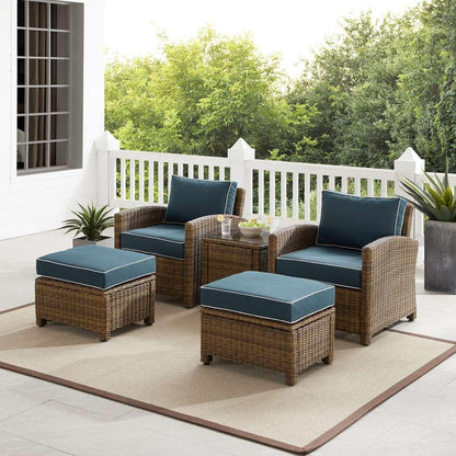 Crosley Furniture - Bradenton 5Pc Outdoor Wicker Armchair Set Navy/ Weathered Brown - Side Table, 2 Arm Chairs & 2 Ottomans - KO70182WB-NV veiw 1