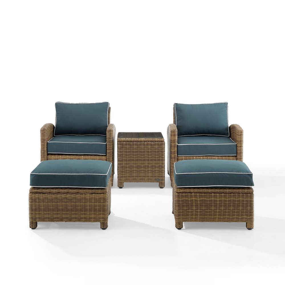 Crosley Furniture - Bradenton 5Pc Outdoor Wicker Armchair Set Navy/ Weathered Brown - Side Table, 2 Arm Chairs & 2 Ottomans - KO70182WB-NV veiw 3