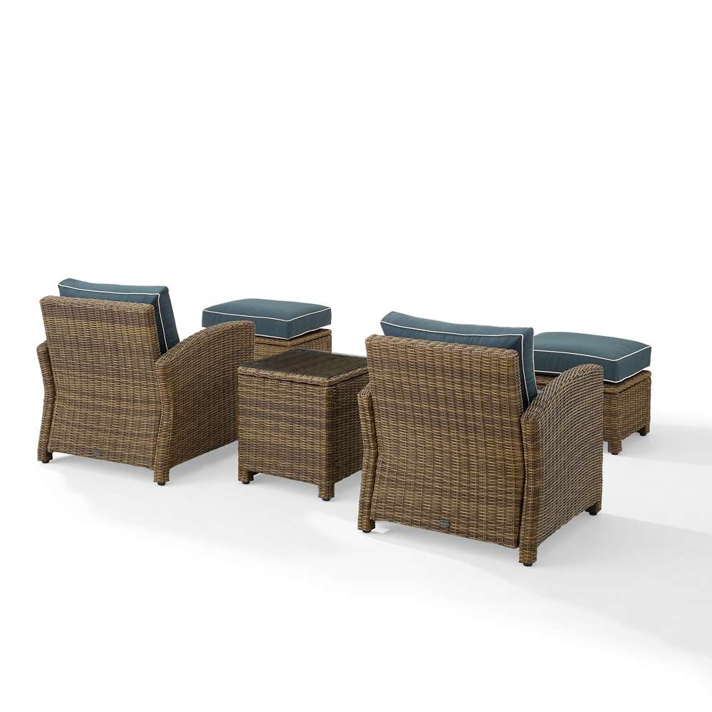 Crosley Furniture - Bradenton 5Pc Outdoor Wicker Armchair Set Navy/ Weathered Brown - Side Table, 2 Arm Chairs & 2 Ottomans - KO70182WB-NV veiw 4