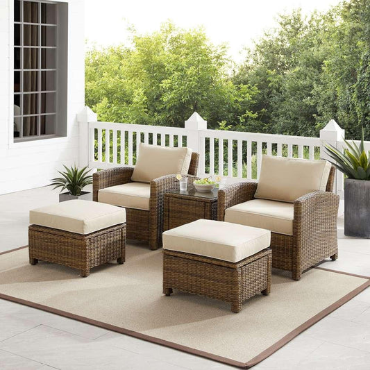 Crosley Furniture - Bradenton 5Pc Outdoor Wicker Armchair Set Sand/ Weathered Brown - Side Table, 2 Arm Chairs & 2 Ottomans - KO70182WB-SA veiw 1