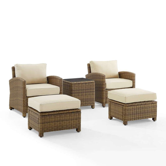 Crosley Furniture - Bradenton 5Pc Outdoor Wicker Armchair Set Sand/ Weathered Brown - Side Table, 2 Arm Chairs & 2 Ottomans - KO70182WB-SA veiw 2