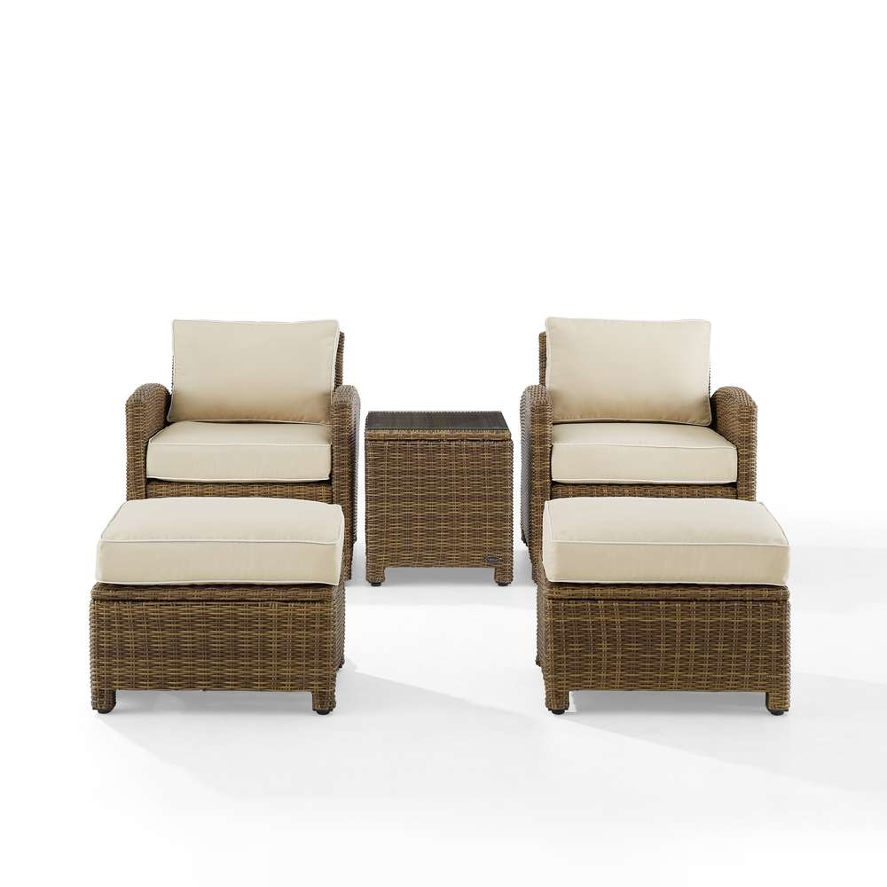 Crosley Furniture - Bradenton 5Pc Outdoor Wicker Armchair Set Sand/ Weathered Brown - Side Table, 2 Arm Chairs & 2 Ottomans - KO70182WB-SA veiw 3