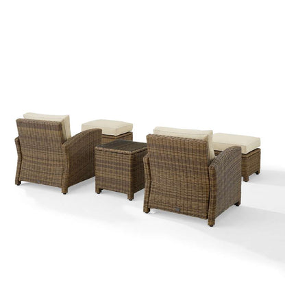 Crosley Furniture - Bradenton 5Pc Outdoor Wicker Armchair Set Sand/ Weathered Brown - Side Table, 2 Arm Chairs & 2 Ottomans - KO70182WB-SA veiw 4