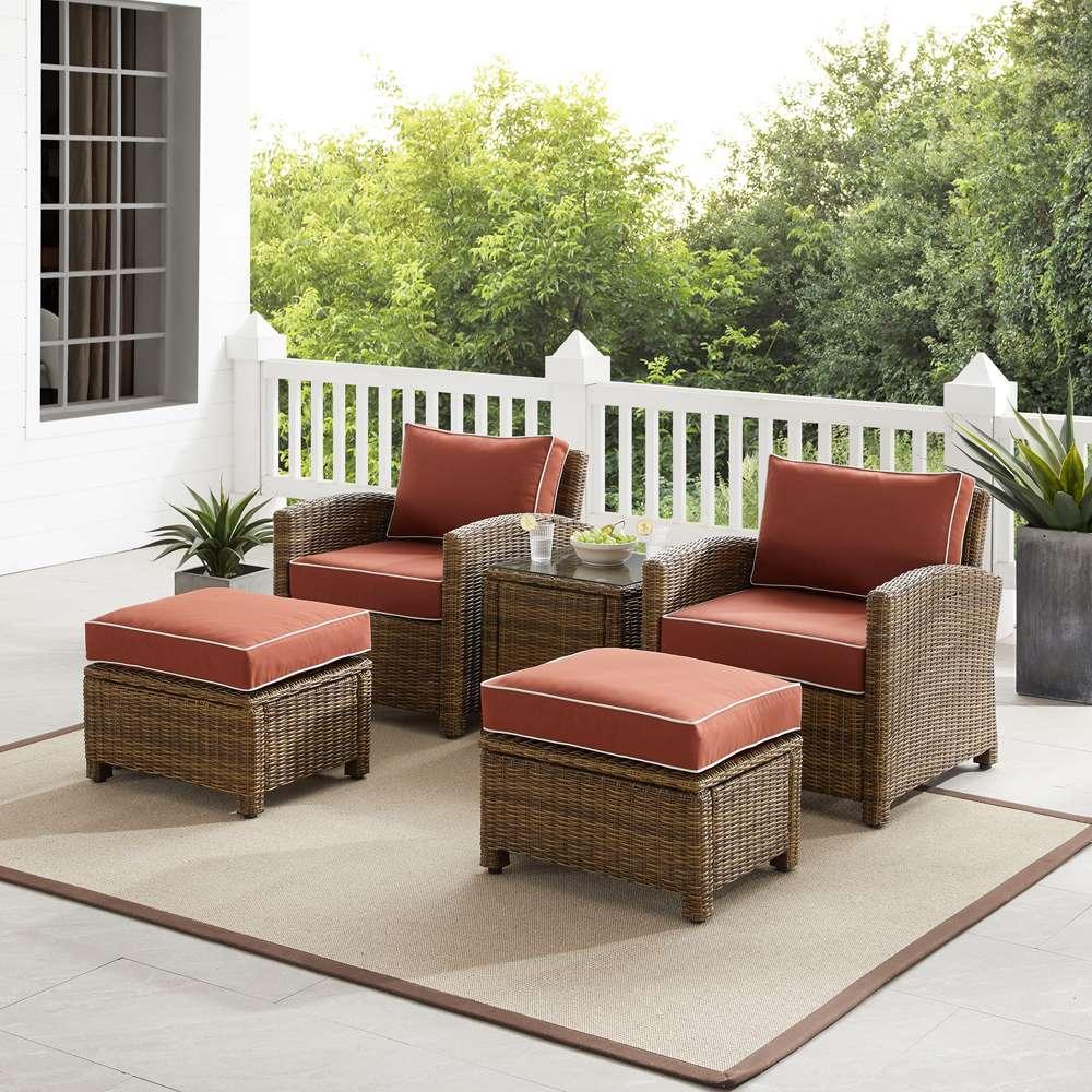 Crosley Furniture - Bradenton 5Pc Outdoor Wicker Armchair Set Sangria/ Weathered Brown - Side Table, 2 Arm Chairs & 2 Ottomans - KO70182WB-SG veiw 1