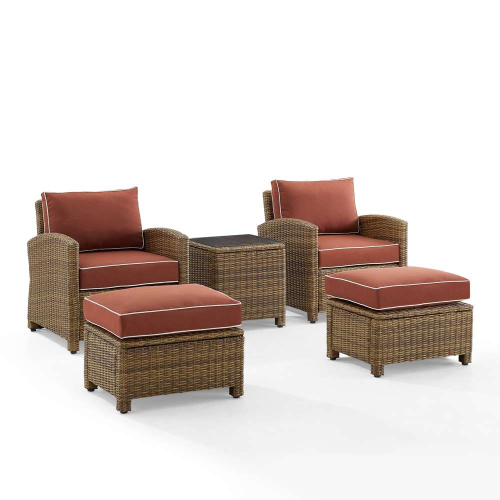 Crosley Furniture - Bradenton 5Pc Outdoor Wicker Armchair Set Sangria/ Weathered Brown - Side Table, 2 Arm Chairs & 2 Ottomans - KO70182WB-SG veiw 2