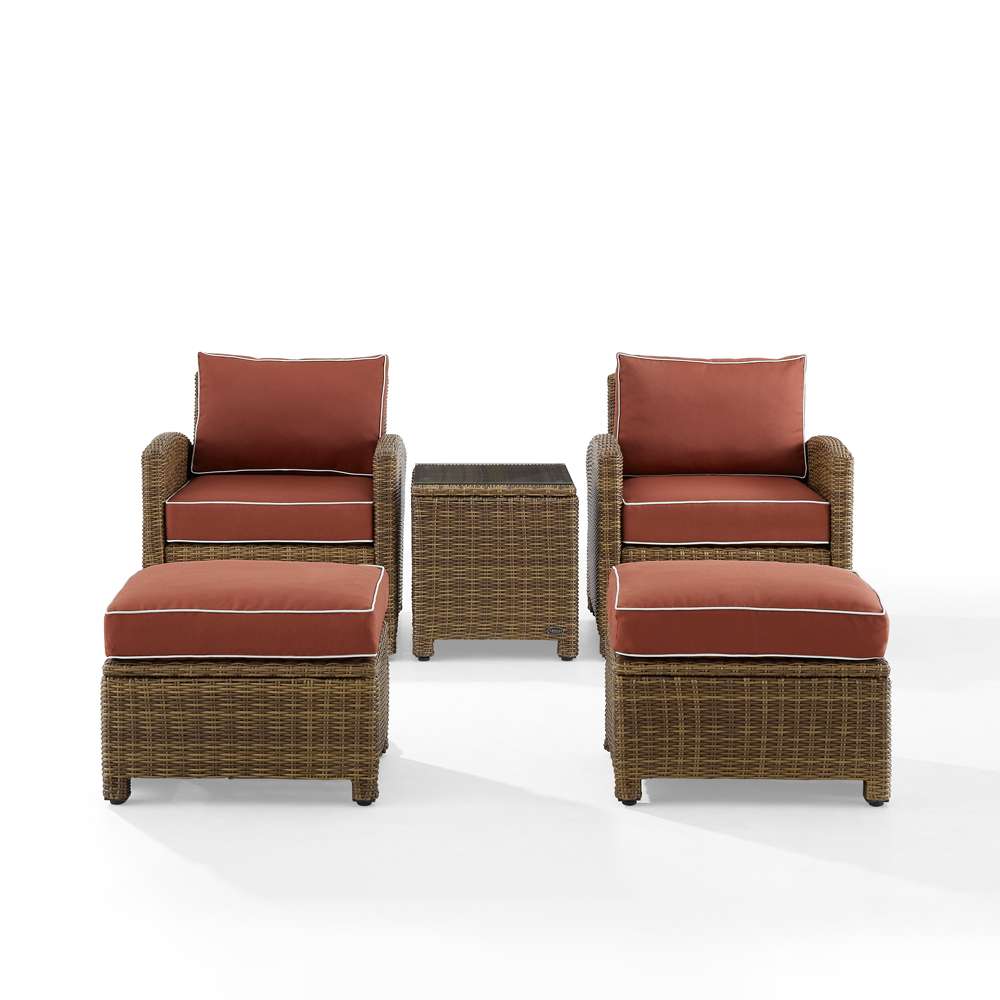 Crosley Furniture - Bradenton 5Pc Outdoor Wicker Armchair Set Sangria/ Weathered Brown - Side Table, 2 Arm Chairs & 2 Ottomans - KO70182WB-SG veiw 3