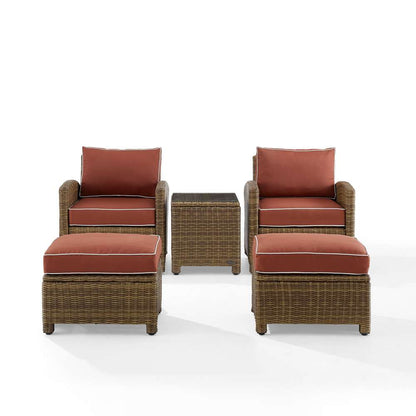 Crosley Furniture - Bradenton 5Pc Outdoor Wicker Armchair Set Sangria/ Weathered Brown - Side Table, 2 Arm Chairs & 2 Ottomans - KO70182WB-SG veiw 3