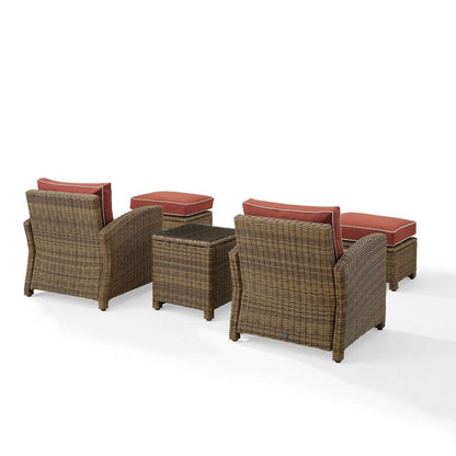 Crosley Furniture - Bradenton 5Pc Outdoor Wicker Armchair Set Sangria/ Weathered Brown - Side Table, 2 Arm Chairs & 2 Ottomans - KO70182WB-SG veiw 4