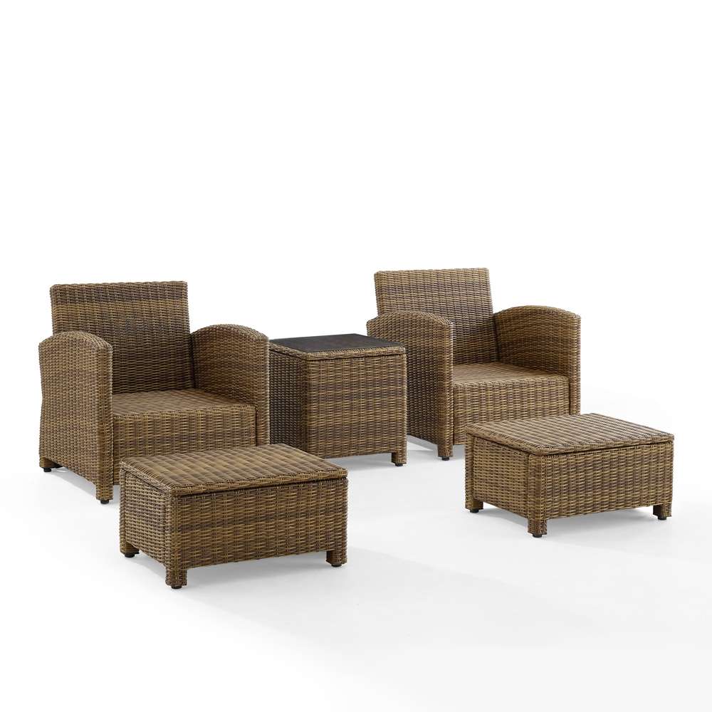 Crosley Furniture - Bradenton 5Pc Outdoor Wicker Armchair Set Sangria/ Weathered Brown - Side Table, 2 Arm Chairs & 2 Ottomans - KO70182WB-SG veiw 5