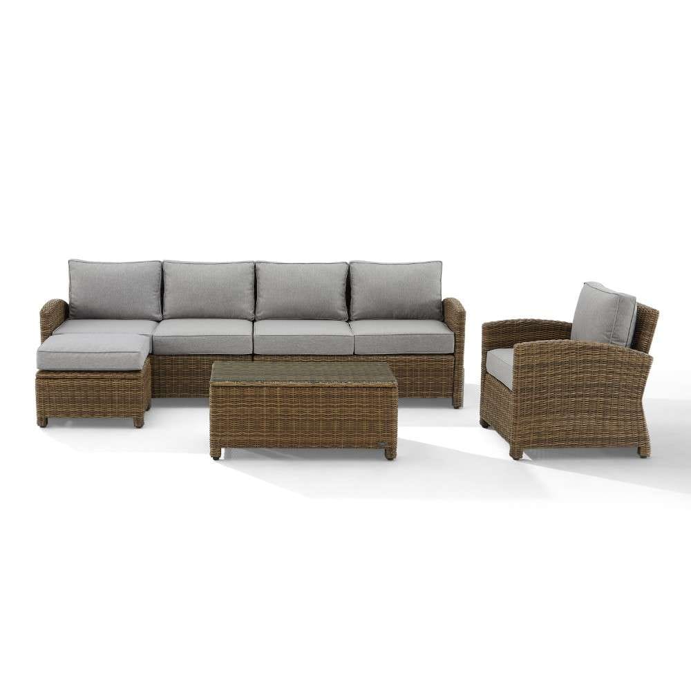 Crosley Furniture - Bradenton 5Pc Outdoor Wicker Sectional Set Gray -Weathered Brown - Left Loveseat, Right Loveseat, Armchair, Coffee Table, and Ottoman - KO70188WB-GY veiw 6