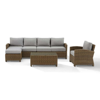 Crosley Furniture - Bradenton 5Pc Outdoor Wicker Sectional Set Gray -Weathered Brown - Left Loveseat, Right Loveseat, Armchair, Coffee Table, and Ottoman - KO70188WB-GY veiw 6