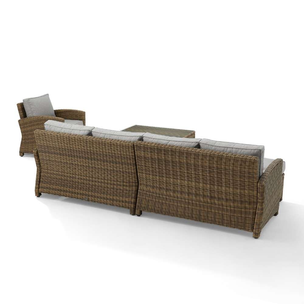 Crosley Furniture - Bradenton 5Pc Outdoor Wicker Sectional Set Gray -Weathered Brown - Left Loveseat, Right Loveseat, Armchair, Coffee Table, and Ottoman - KO70188WB-GY veiw 7