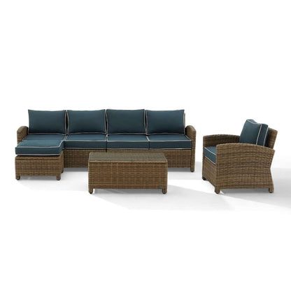 Crosley Furniture - Bradenton 5Pc Outdoor Wicker Sectional Set Navy -Weathered Brown - Left Loveseat, Right Loveseat, Armchair, Coffee Table, and Ottoman - KO70188WB-NV veiw 6