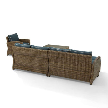 Crosley Furniture - Bradenton 5Pc Outdoor Wicker Sectional Set Navy -Weathered Brown - Left Loveseat, Right Loveseat, Armchair, Coffee Table, and Ottoman - KO70188WB-NV veiw 7