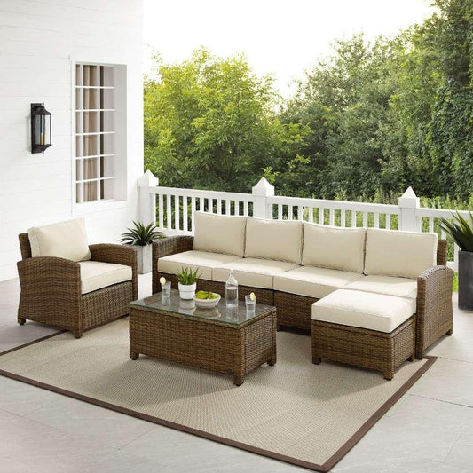 Crosley Furniture - Bradenton 5Pc Outdoor Wicker Sectional Set Sand -Weathered Brown - Left Loveseat, Right Loveseat, Armchair, Coffee Table, and Ottoman - KO70188WB-SA veiw 1