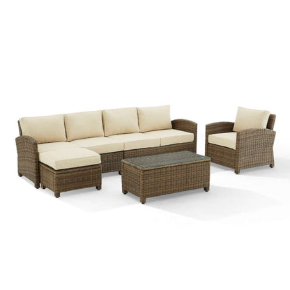 Crosley Furniture - Bradenton 5Pc Outdoor Wicker Sectional Set Sand -Weathered Brown - Left Loveseat, Right Loveseat, Armchair, Coffee Table, and Ottoman - KO70188WB-SA veiw 5