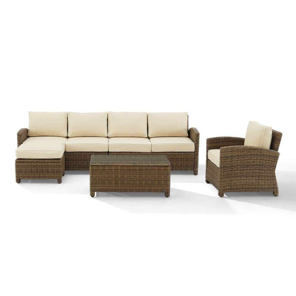 Crosley Furniture - Bradenton 5Pc Outdoor Wicker Sectional Set Sand -Weathered Brown - Left Loveseat, Right Loveseat, Armchair, Coffee Table, and Ottoman - KO70188WB-SA veiw 6