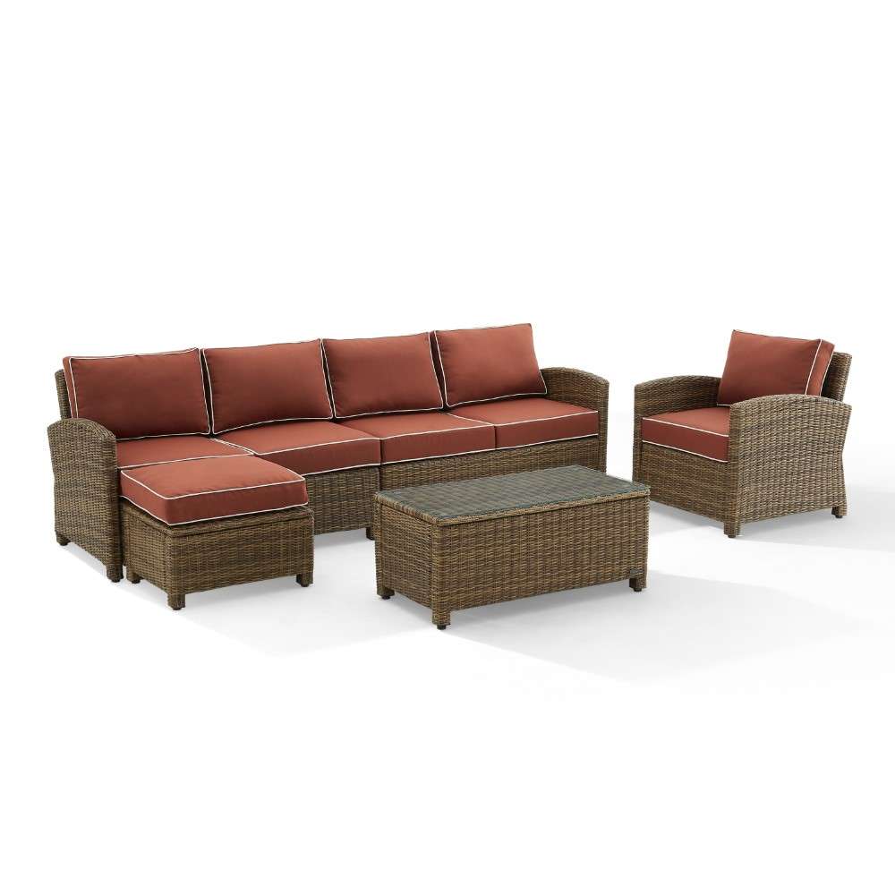 Crosley Furniture - Bradenton 5Pc Outdoor Wicker Sectional Set Sangria -Weathered Brown - Left Loveseat, Right Loveseat, Armchair, Coffee Table, and Ottoman - KO70188WB-SG veiw 5