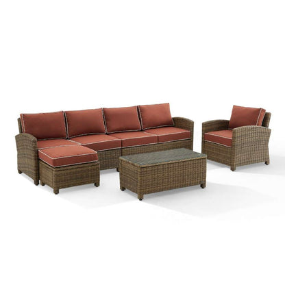 Crosley Furniture - Bradenton 5Pc Outdoor Wicker Sectional Set Sangria -Weathered Brown - Left Loveseat, Right Loveseat, Armchair, Coffee Table, and Ottoman - KO70188WB-SG veiw 5
