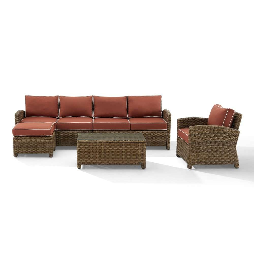 Crosley Furniture - Bradenton 5Pc Outdoor Wicker Sectional Set Sangria -Weathered Brown - Left Loveseat, Right Loveseat, Armchair, Coffee Table, and Ottoman - KO70188WB-SG veiw 6