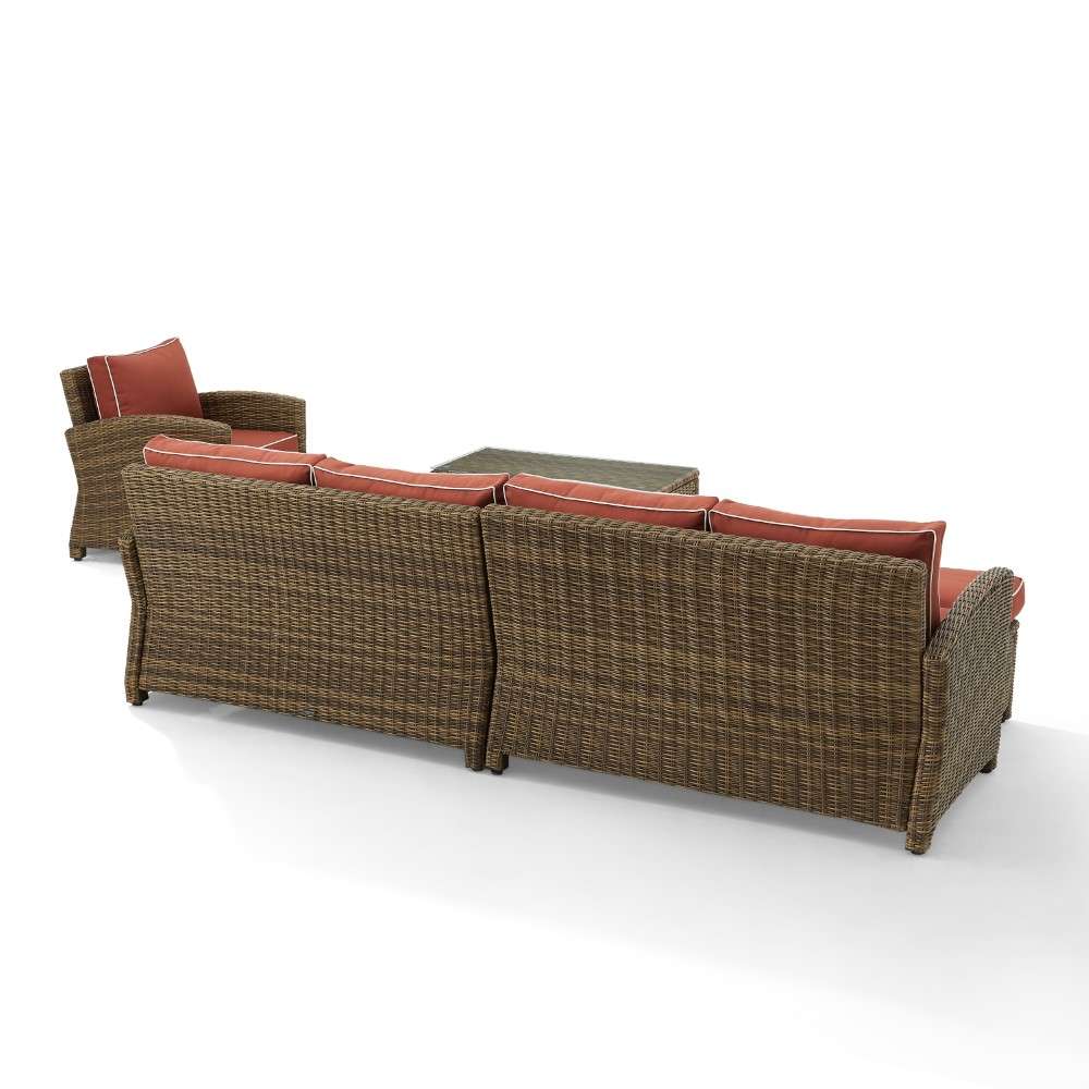 Crosley Furniture - Bradenton 5Pc Outdoor Wicker Sectional Set Sangria -Weathered Brown - Left Loveseat, Right Loveseat, Armchair, Coffee Table, and Ottoman - KO70188WB-SG veiw 7
