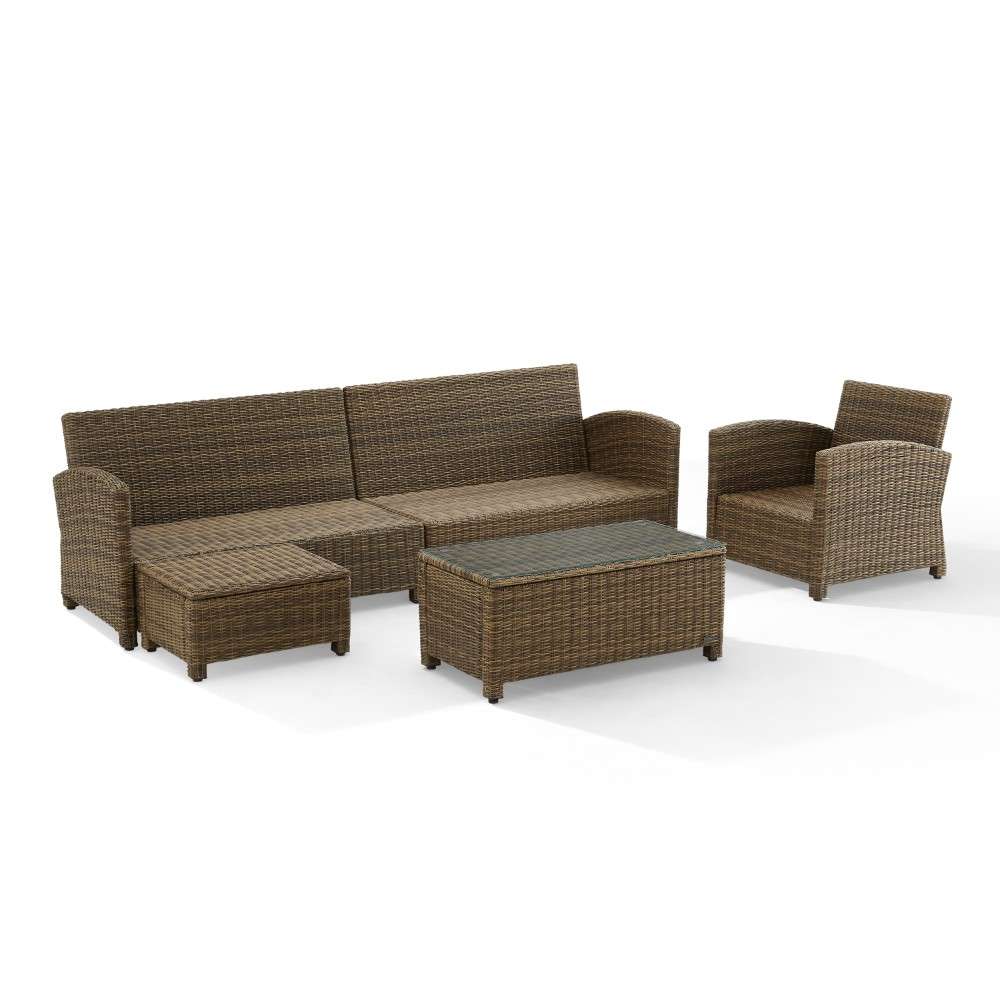 Crosley Furniture - Bradenton 5Pc Outdoor Wicker Sectional Set Sangria -Weathered Brown - Left Loveseat, Right Loveseat, Armchair, Coffee Table, and Ottoman - KO70188WB-SG veiw 8