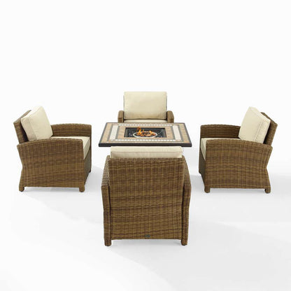 Crosley Furniture - Bradenton 5Pc Outdoor Wicker Conversation Set W/Fire Table Sand/Weathered Brown - Tucson Fire Table & 4 Armchairs - KO70207WB-SA veiw 3