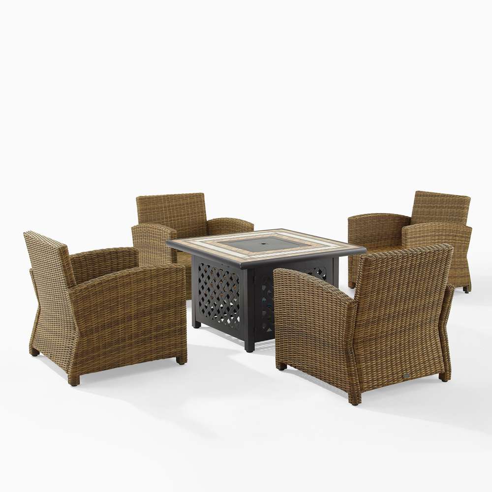 Crosley Furniture - Bradenton 5Pc Outdoor Wicker Conversation Set W/Fire Table Sangria/Weathered Brown - Tucson Fire Table & 4 Armchairs - KO70207WB-SG veiw 5