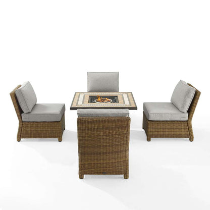 Crosley Furniture - Bradenton 5Pc Outdoor Wicker Conversation Set W/Fire Table Gray/Weathered Brown - Tucson Fire Table & 4 Armless Chairs - KO70206WB-GY veiw 3