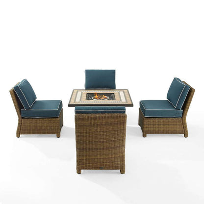 Crosley Furniture - Bradenton 5Pc Outdoor Wicker Conversation Set W/Fire Table Navy/Weathered Brown - Tucson Fire Table & 4 Armless Chairs - KO70206WB-NV veiw 3