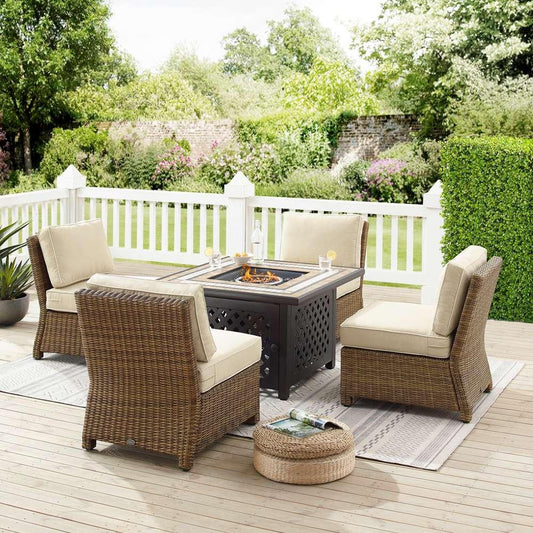 Crosley Furniture - Bradenton 5Pc Outdoor Wicker Conversation Set W/Fire Table Sand/Weathered Brown - Tucson Fire Table & 4 Armless Chairs - KO70206WB-SA veiw 1