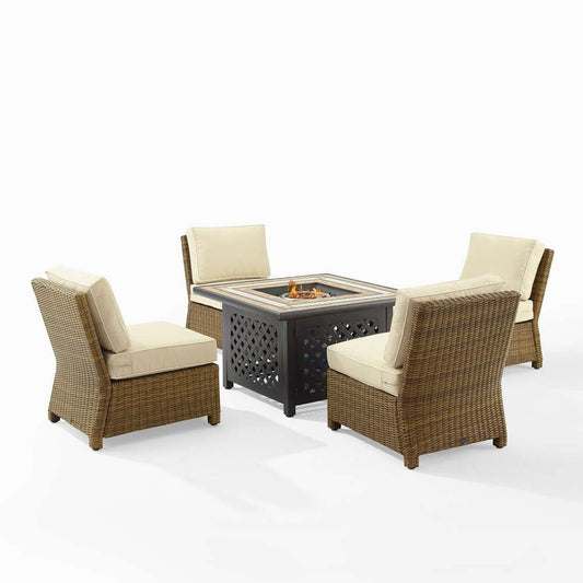 Crosley Furniture - Bradenton 5Pc Outdoor Wicker Conversation Set W/Fire Table Sand/Weathered Brown - Tucson Fire Table & 4 Armless Chairs - KO70206WB-SA veiw 2