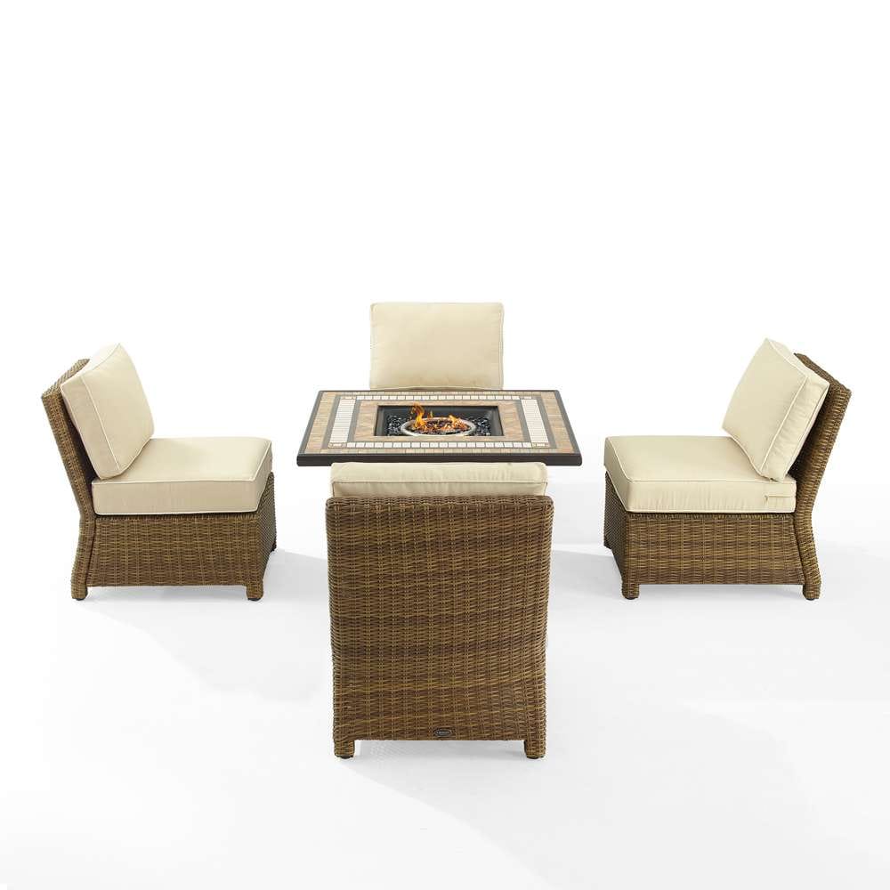 Crosley Furniture - Bradenton 5Pc Outdoor Wicker Conversation Set W/Fire Table Sand/Weathered Brown - Tucson Fire Table & 4 Armless Chairs - KO70206WB-SA veiw 3