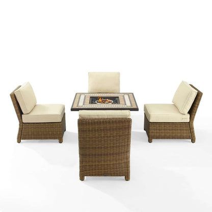 Crosley Furniture - Bradenton 5Pc Outdoor Wicker Conversation Set W/Fire Table Sand/Weathered Brown - Tucson Fire Table & 4 Armless Chairs - KO70206WB-SA veiw 3