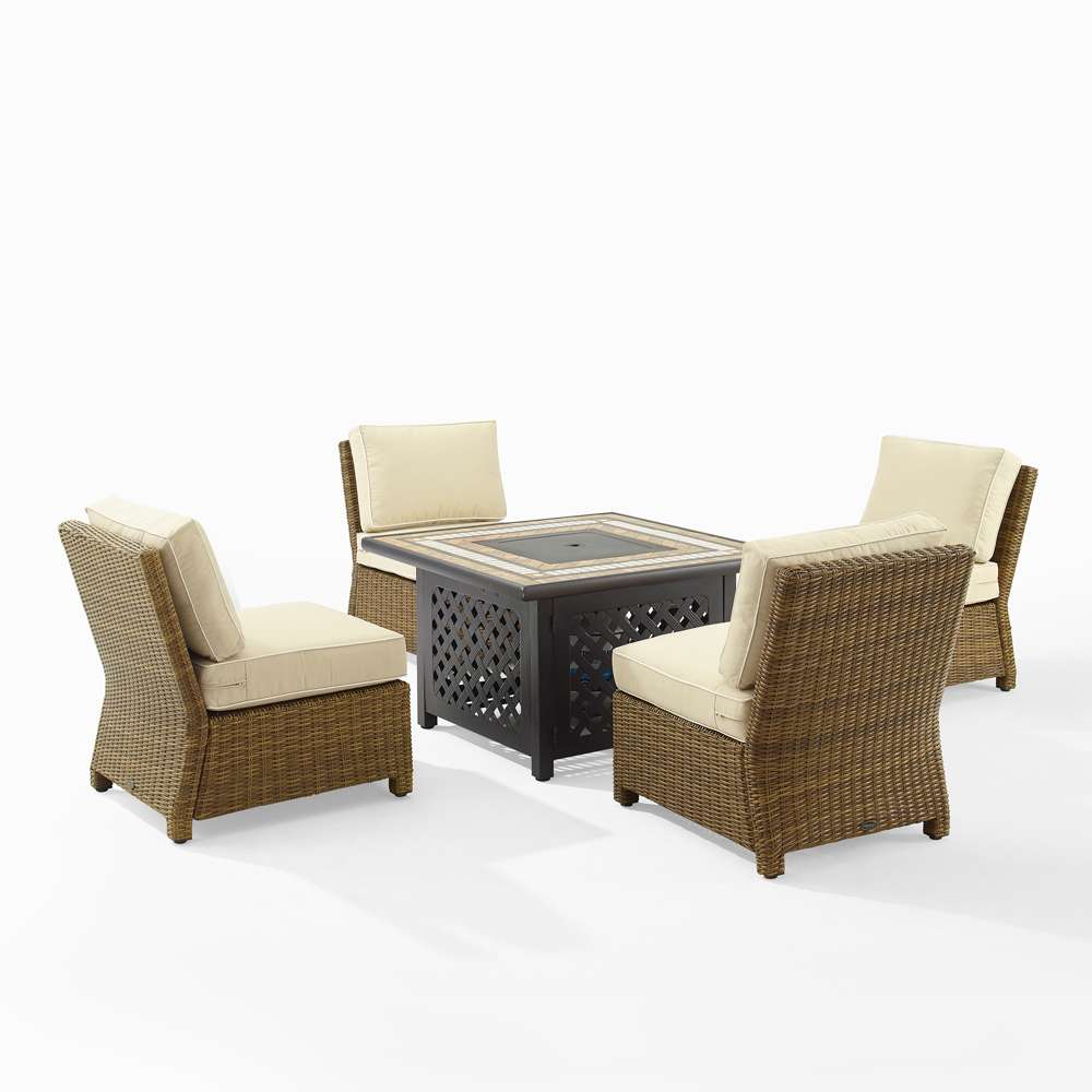 Crosley Furniture - Bradenton 5Pc Outdoor Wicker Conversation Set W/Fire Table Sand/Weathered Brown - Tucson Fire Table & 4 Armless Chairs - KO70206WB-SA veiw 4
