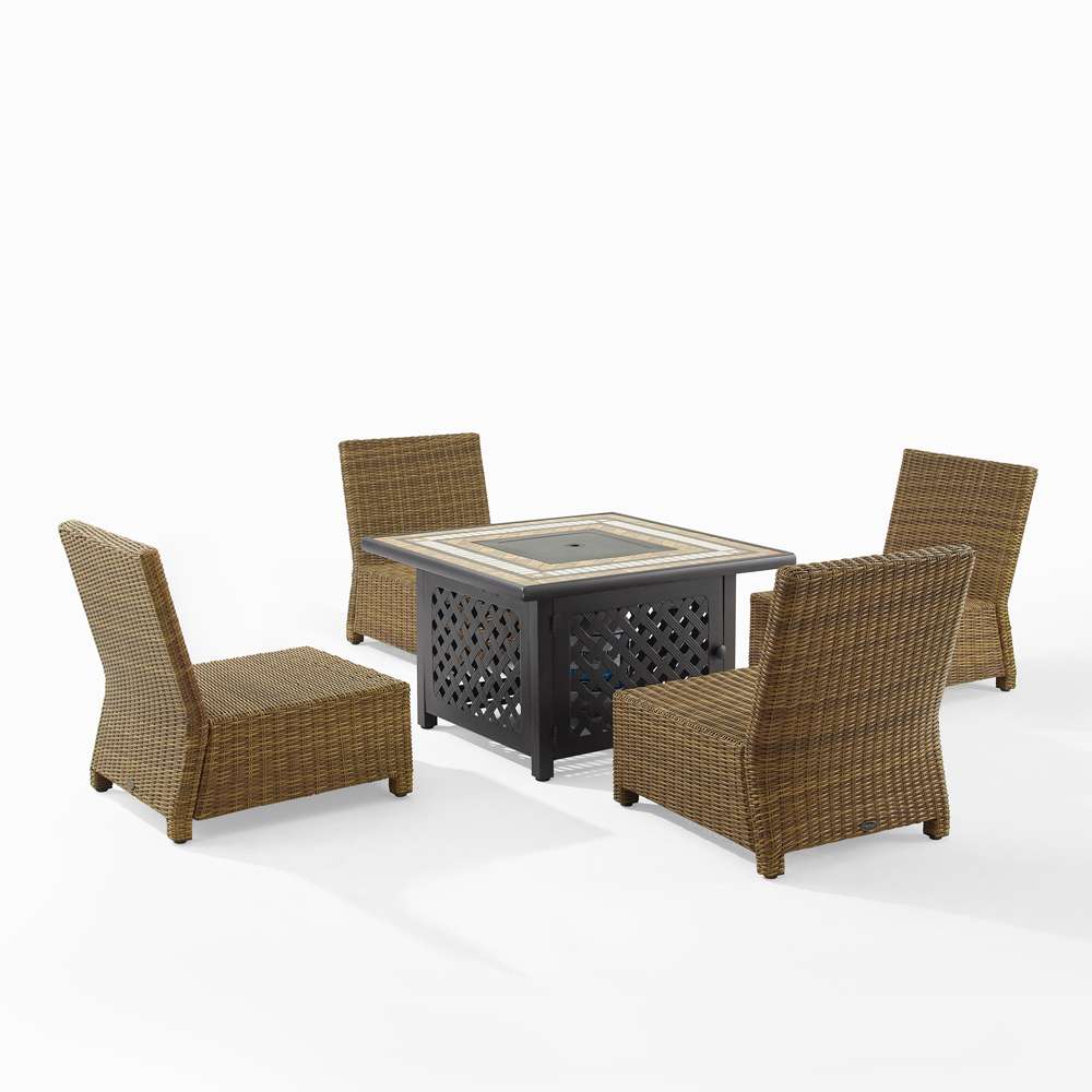 Crosley Furniture - Bradenton 5Pc Outdoor Wicker Conversation Set W/Fire Table Sand/Weathered Brown - Tucson Fire Table & 4 Armless Chairs - KO70206WB-SA veiw 5