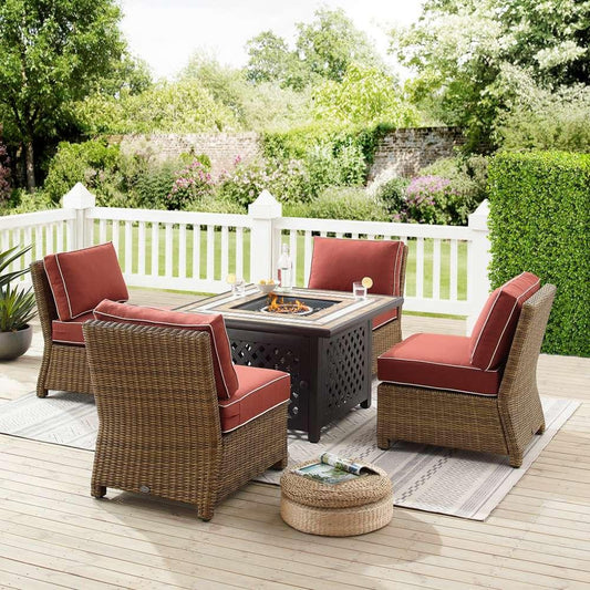 Crosley Furniture - Bradenton 5Pc Outdoor Wicker Conversation Set W/Fire Table Sangria/Weathered Brown - Tucson Fire Table & 4 Armless Chairs - KO70206WB-SG veiw 1
