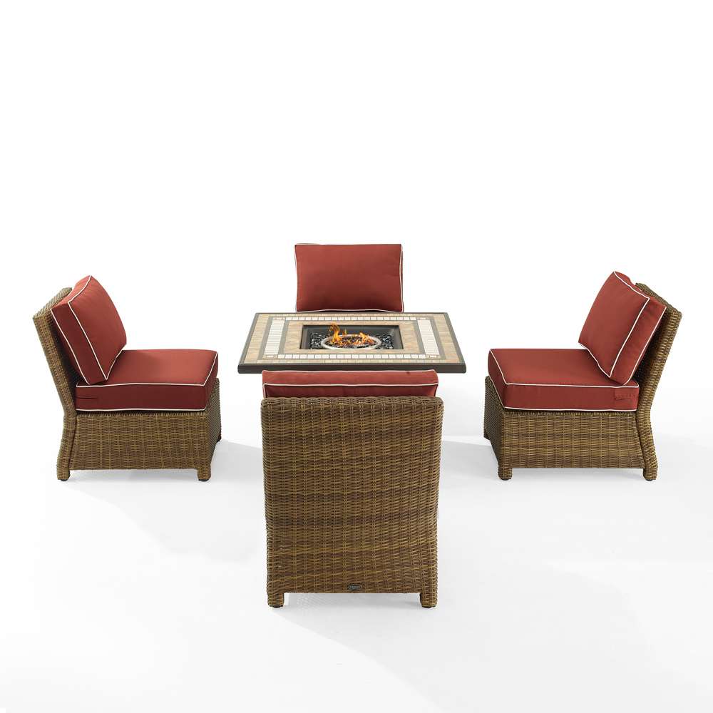 Crosley Furniture - Bradenton 5Pc Outdoor Wicker Conversation Set W/Fire Table Sangria/Weathered Brown - Tucson Fire Table & 4 Armless Chairs - KO70206WB-SG veiw 3