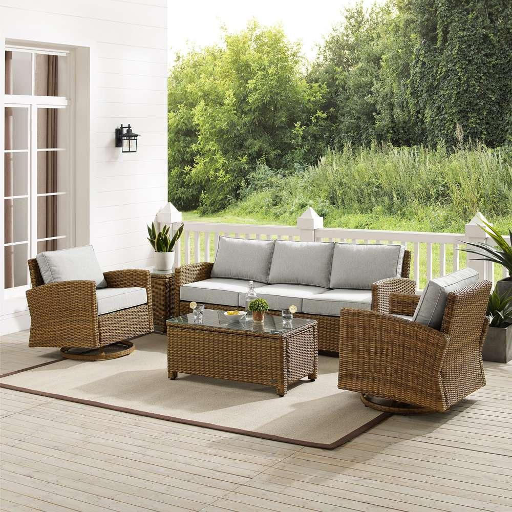 Crosley Furniture - Bradenton 5Pc Swivel Rocker And Sofa Set Gray/Weathered Brown - Sofa, Coffee Table, Side Table, & 2 Swivel Rockers - KO70425WB-GY veiw 1